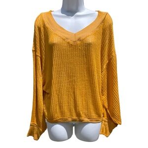 We The Free Mustard Yellow V-neck Pull Over Lightweight Oversized Top Size XS